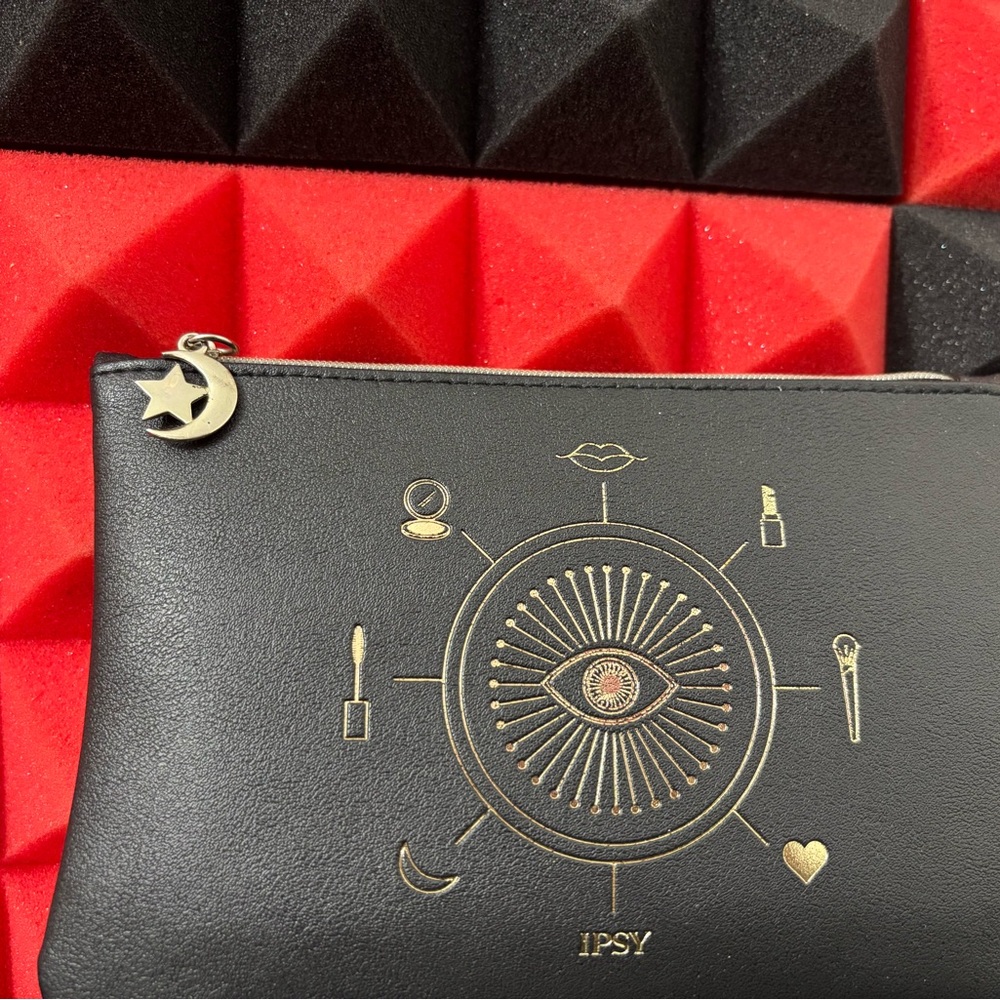Ipsy Black Makeup Bag with Gold Designs